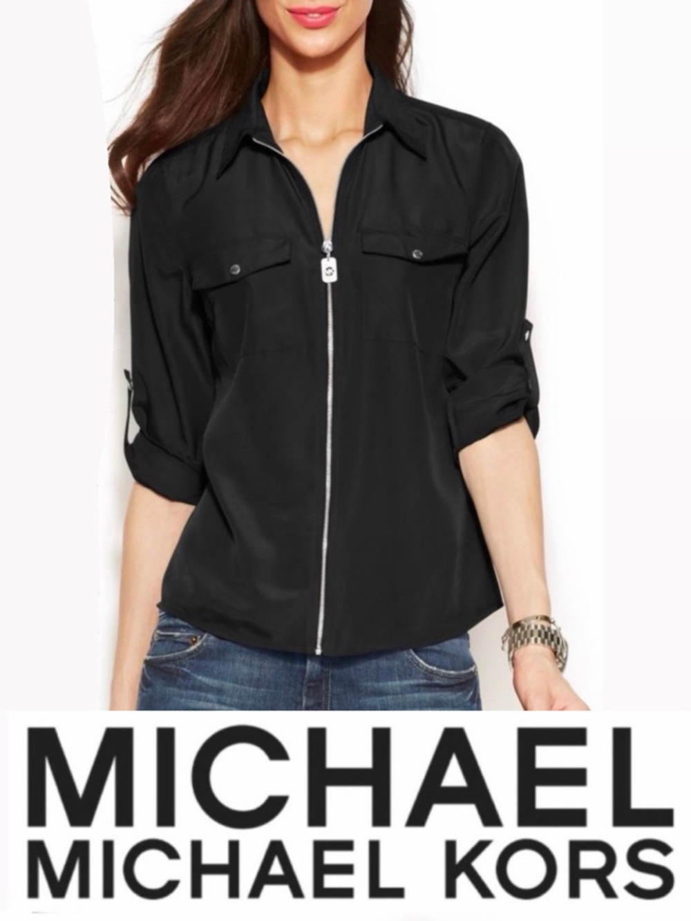 MICHAEL KORS Fitted Zip Up Blouse